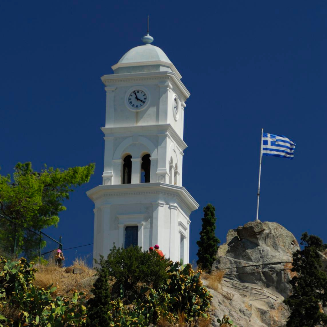 the clocktower in Poros Town