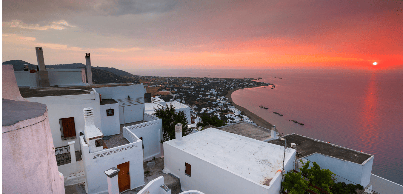 The sunset from Chora, with a view of Molos on Skyros, Greece