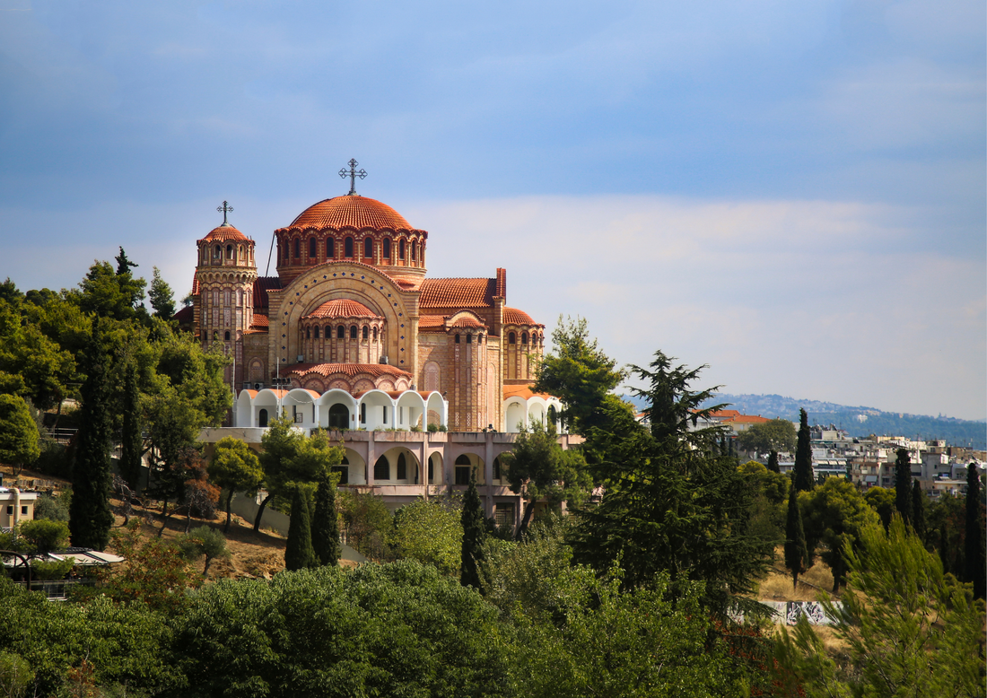 Agios Pavlos church on a hill overlooking the city