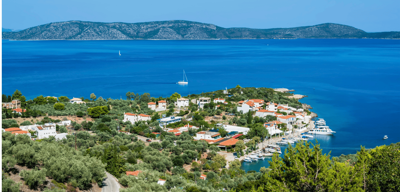 An overlook of a town on Alonissos