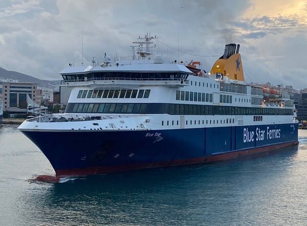 A Blue Star Ferries boat leaving Piraeus port