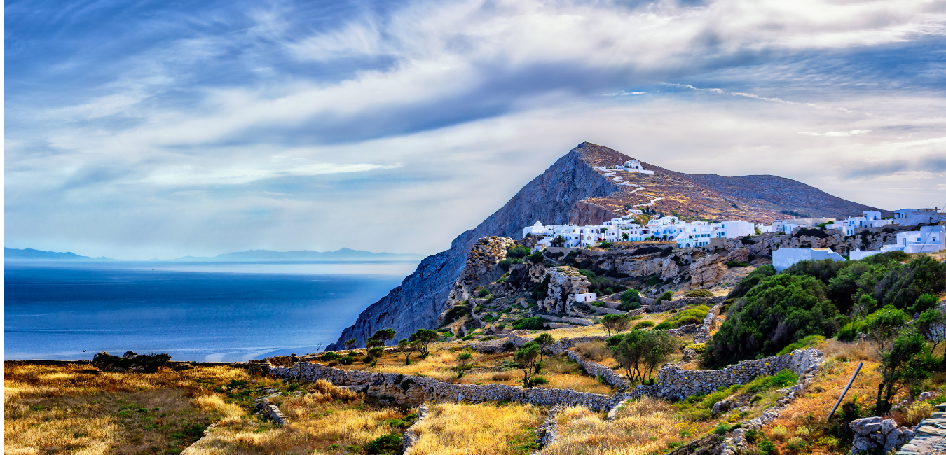 Looking towards Chora with the Church of Panagia up the hill