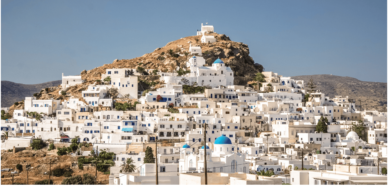 Whitewashed houses on a hillside on Ios