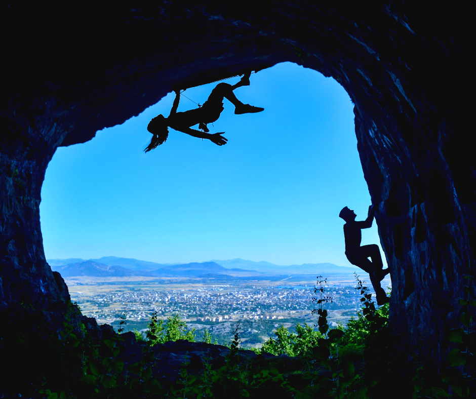 Climbing in a circular cave on Kalymnos