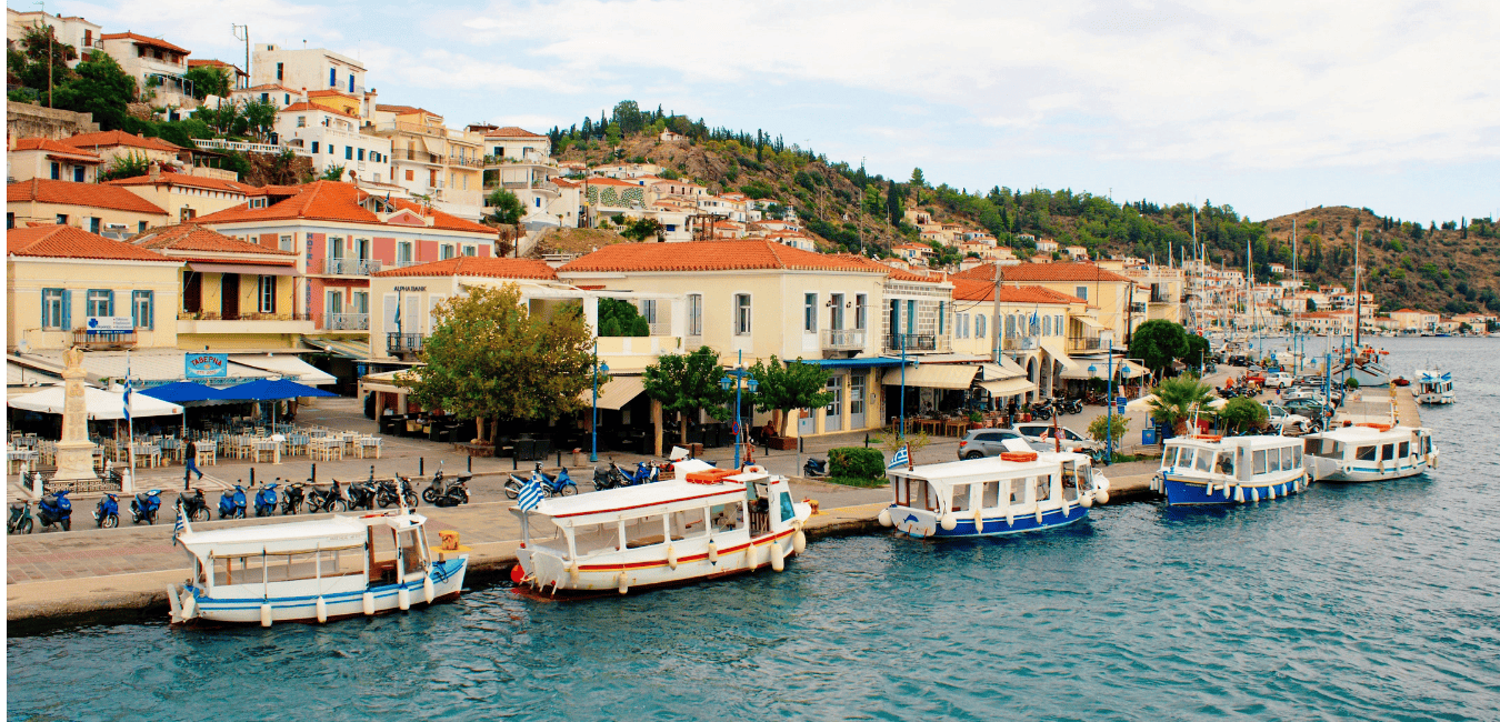 Water taxis docked on Poros