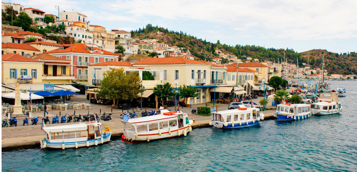 Water taxis docked on Poros