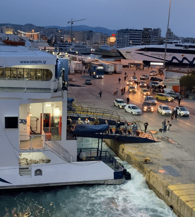 People boarding ferries at Piraeus