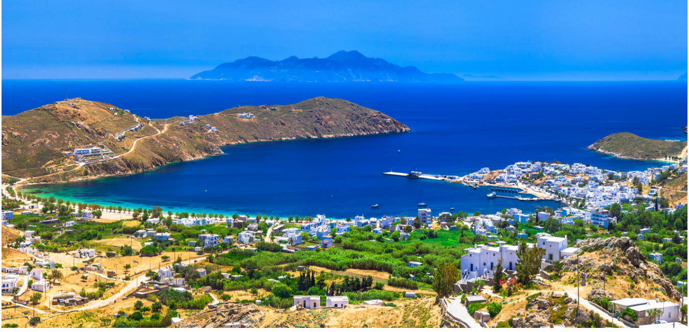An aerial view of a bay on Serifos